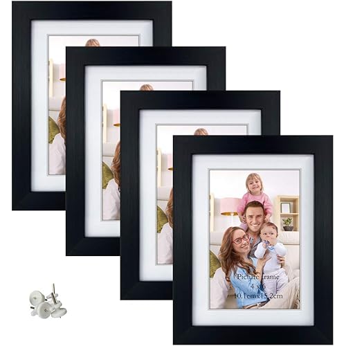 Giftgarden 4x6 Picture Frame Set of 4, 5x7 Frames Matted to 4 by 6 Pictures with Mat or 5 by 7 Photos without Mat, Wall Hanging or Tabletop Display, Black