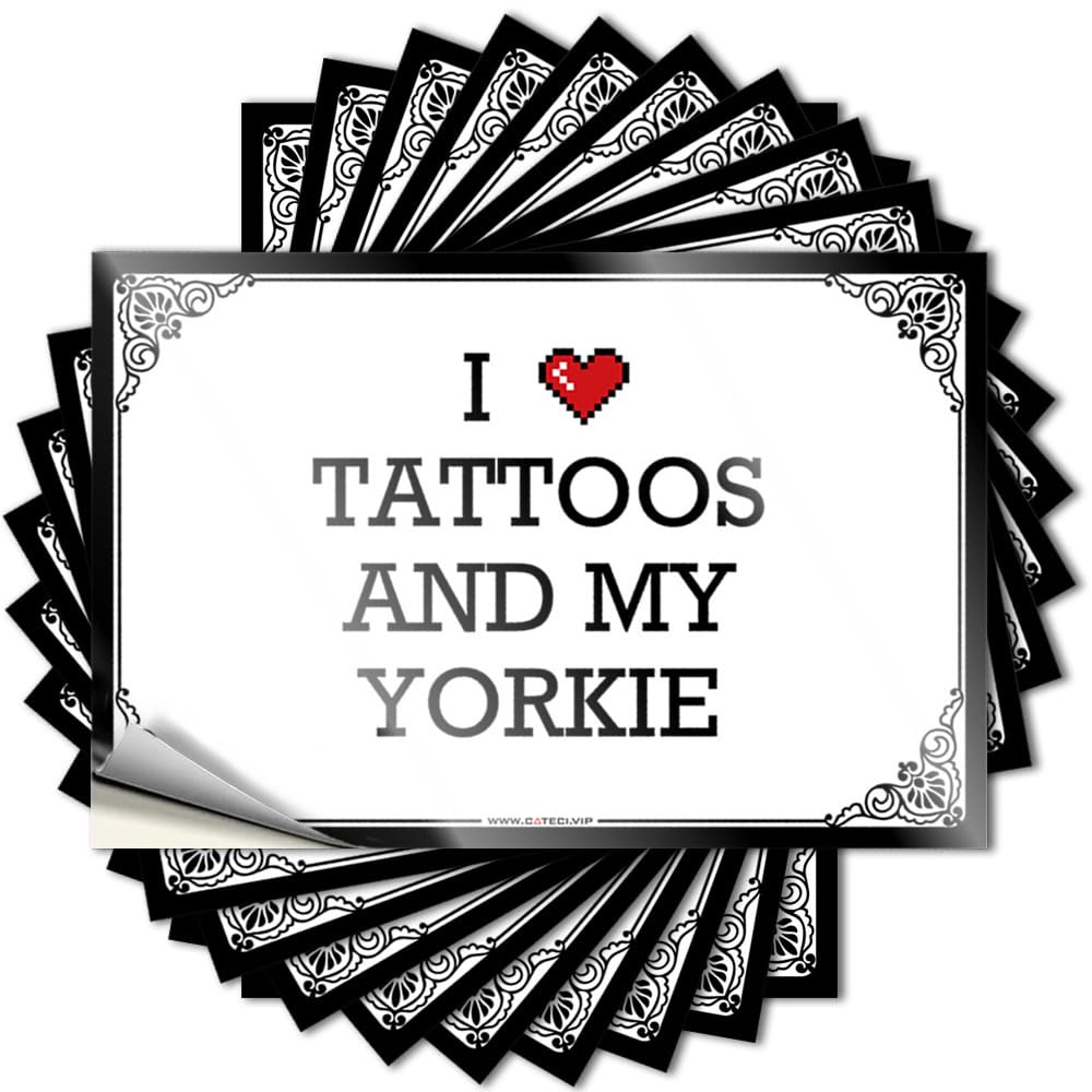 Tattoo Funny Bathroom Decor Durable Vinyl - I Love Tattoos & My Yorkie Bumper for Antimicrobial Use(6X9CM)