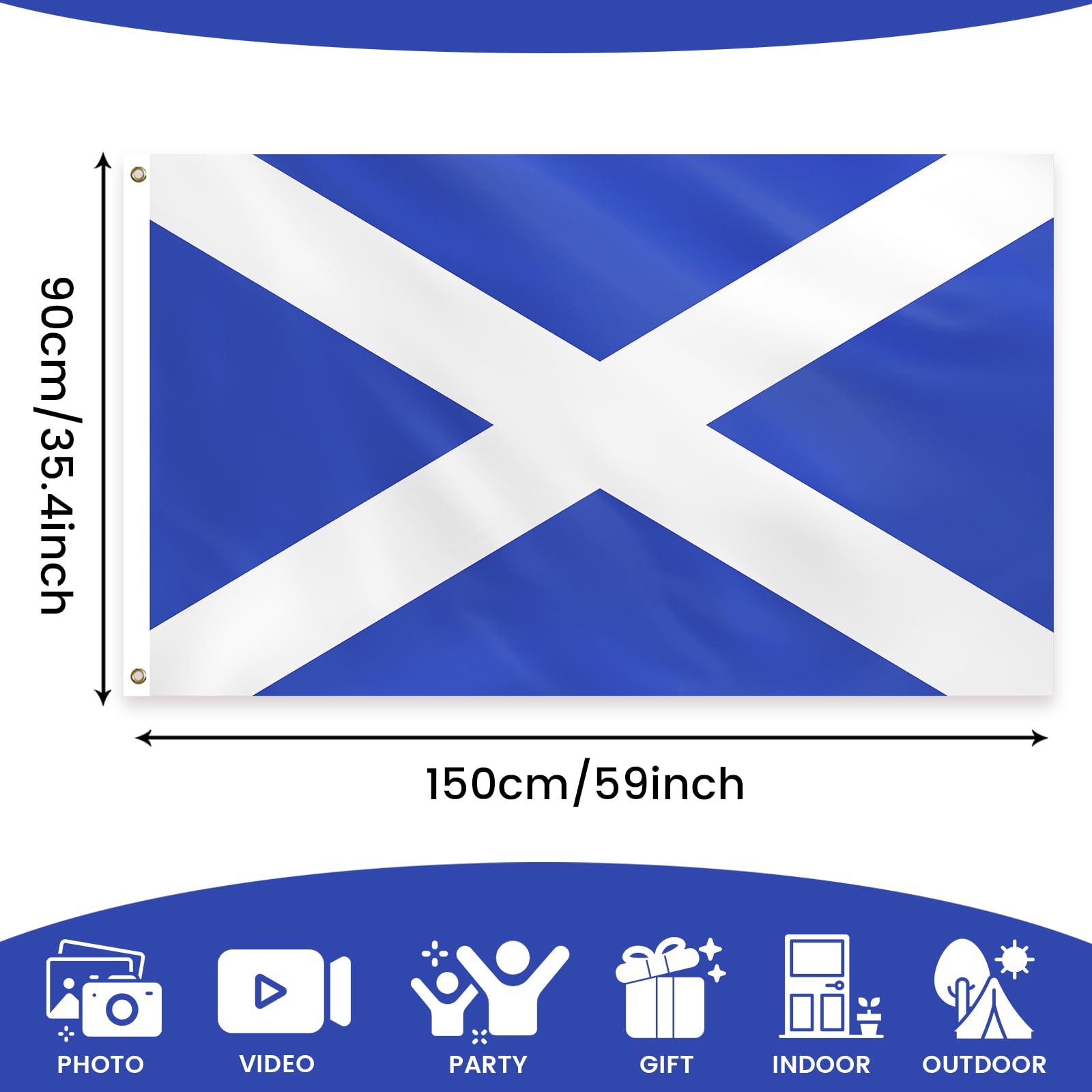 PartyYaa Scotland Flag, 5ft x 3ft Scottish Flag for Party Decorations Single Side with 2 Brass Eyelets, Waterproof - Image 2