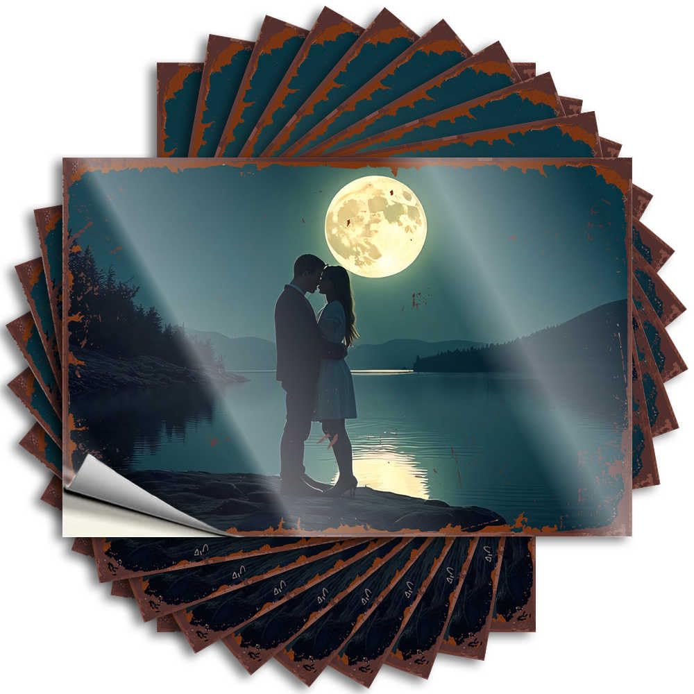 Fzfn Colour Romantic Moonlit Kiss By The Lake Decal Beauty | Sweet Bumper Removable Decal Pack(6X9cm)
