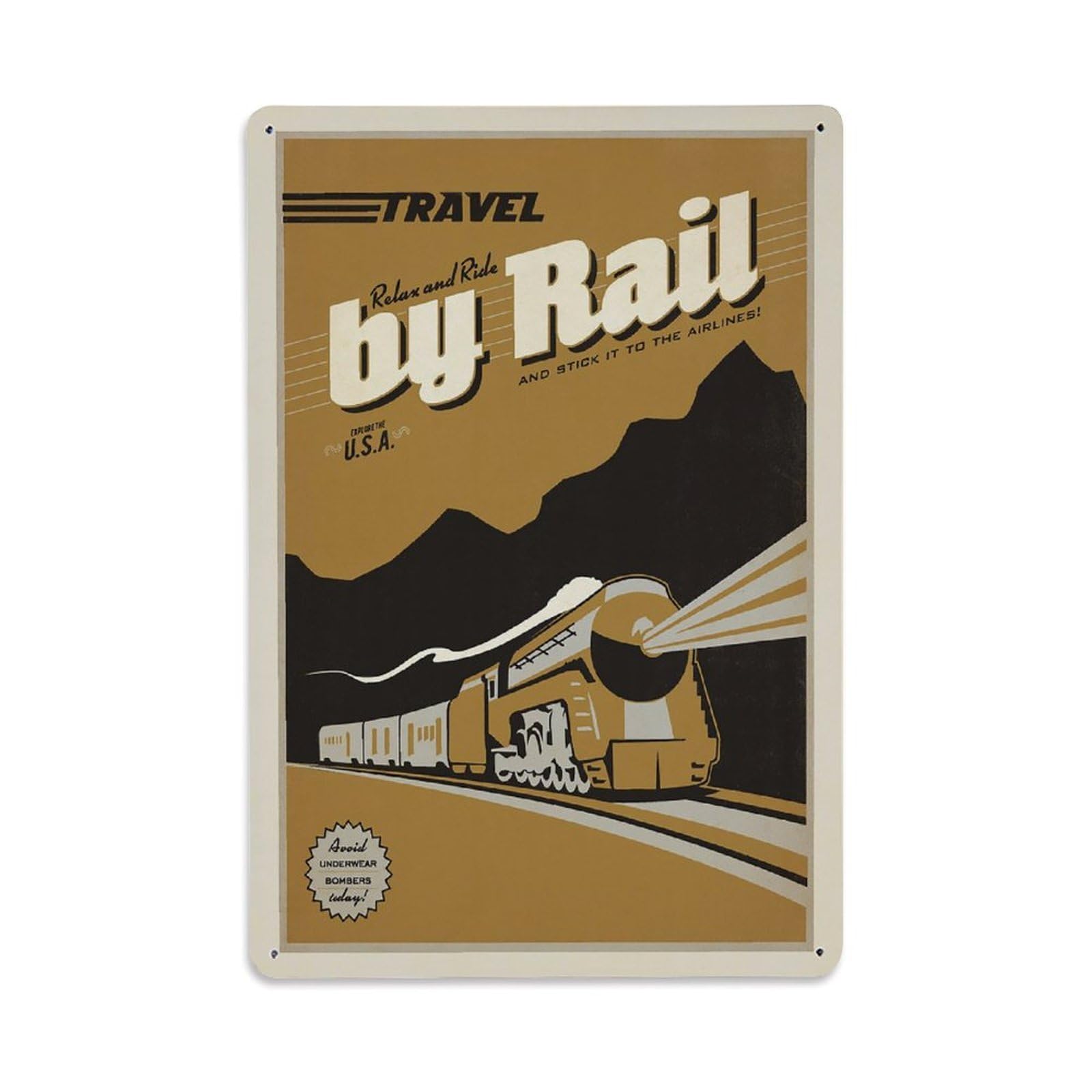 Vintage Poster Travel by Train Metal Tin Sign Wall Decor for Cafe, Club, Garden Metal Poster 8x12Inch