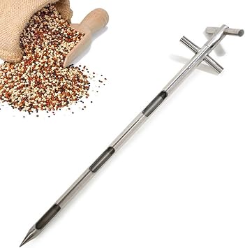 Stainless Steel Grains Powder Sampler, Double Layer Rotary Sampling Tube, Three Zone Grain Probe Sampler with Pointed Design, Applicable for Taking The Grain Size of Rice and Corn, 3.2*150cm