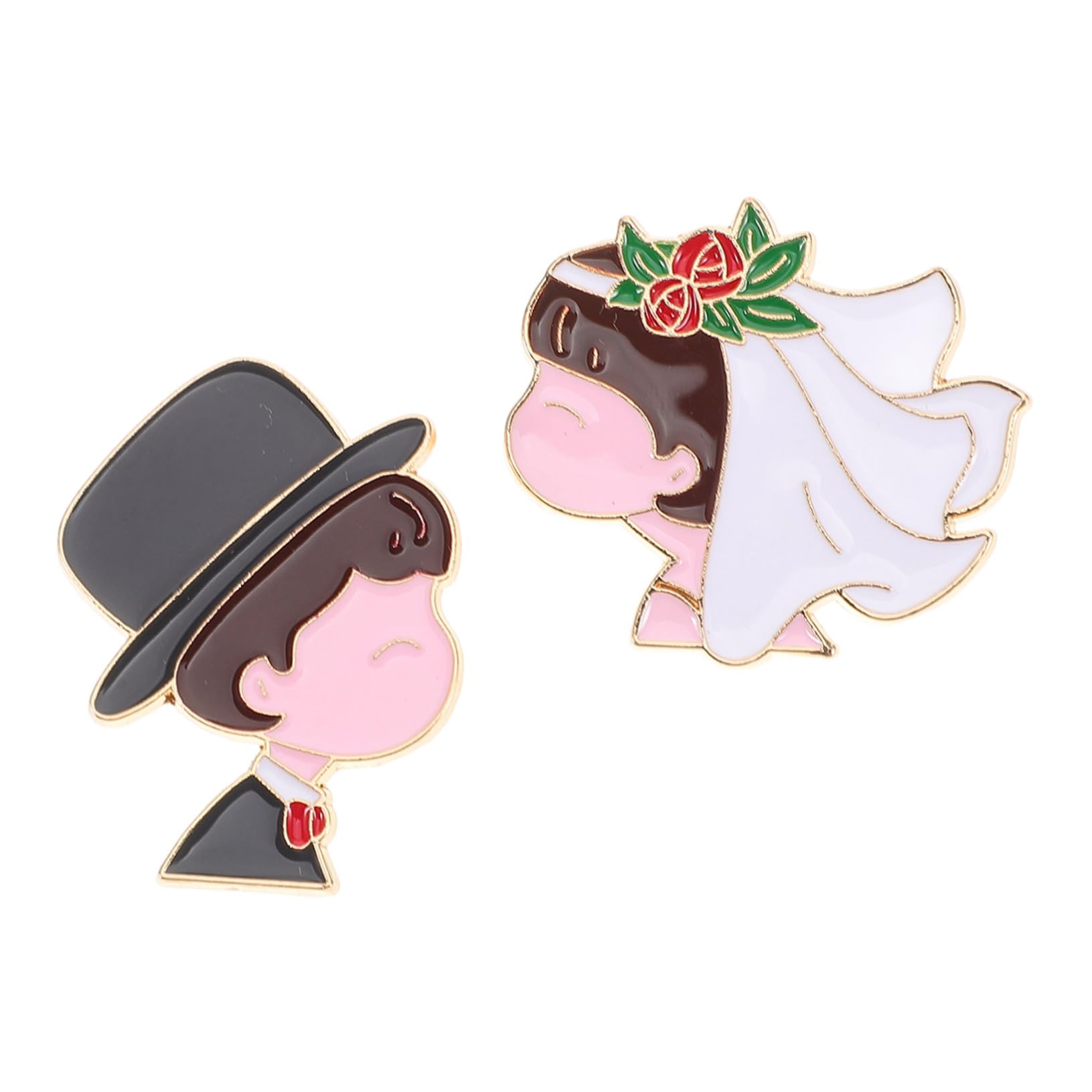 Jewellery 2Sets süße Cartoon Paare Brosche Pin Set Hochzeit Boutonniere Bag Hut Broschen Reversnadeln für Braut und Bräutigam 2pcs*2 Jewellery