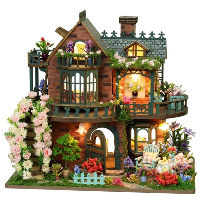 DIY Miniature House Kit with LED Lights, Fairy Garden Mini House Building Kit for Adults, Creative Crafts for Christmas & Birthday