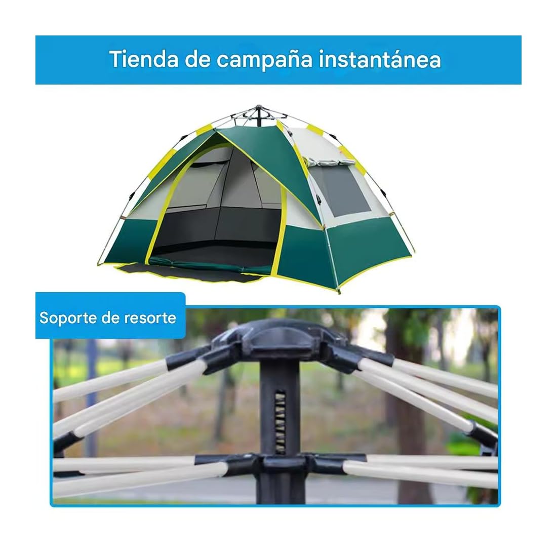 PandaHome Tienda de Campaña Instantánea Pop Up Ligera, Automática, A Prueba de Agua, Resistente al Viento, Refugio de Sol en la Playa.Color Verde/Azul (para 2-3 Personas)