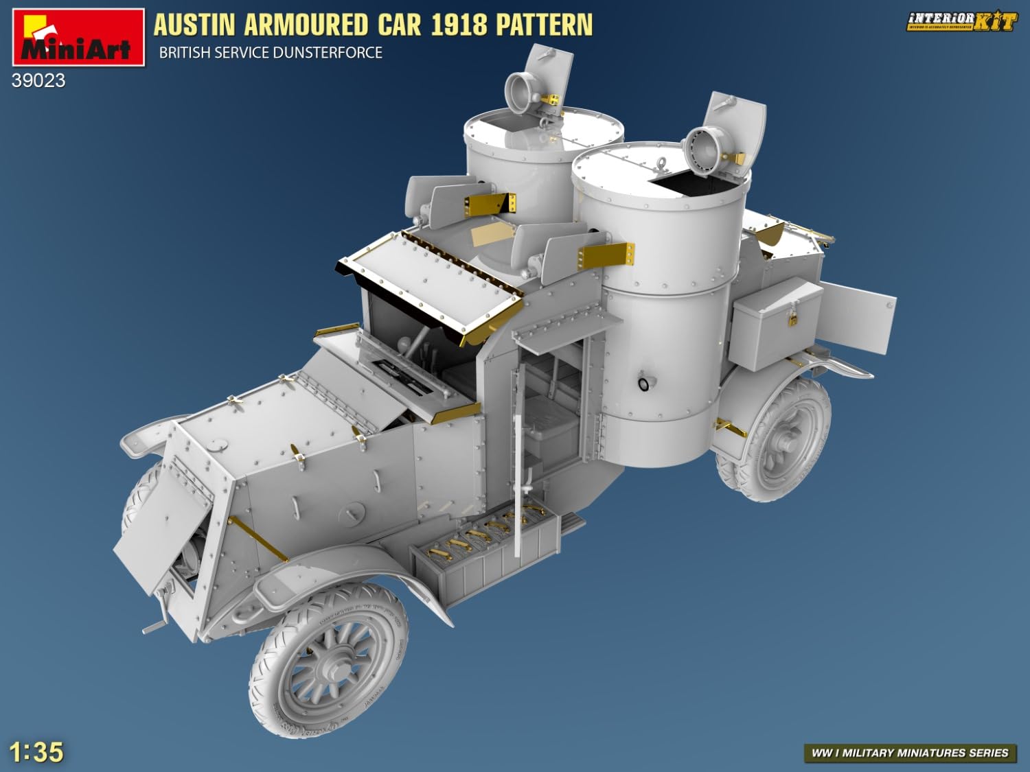 MiniArt 39023 1:35 Panzerspähw. 1918 Dunsterf. Int Kit – riproduzione fedele all'originale, modellismo, kit di costruzione in plastica, fai da te, hobby, incollaggio, modellismo, assemblaggio, non