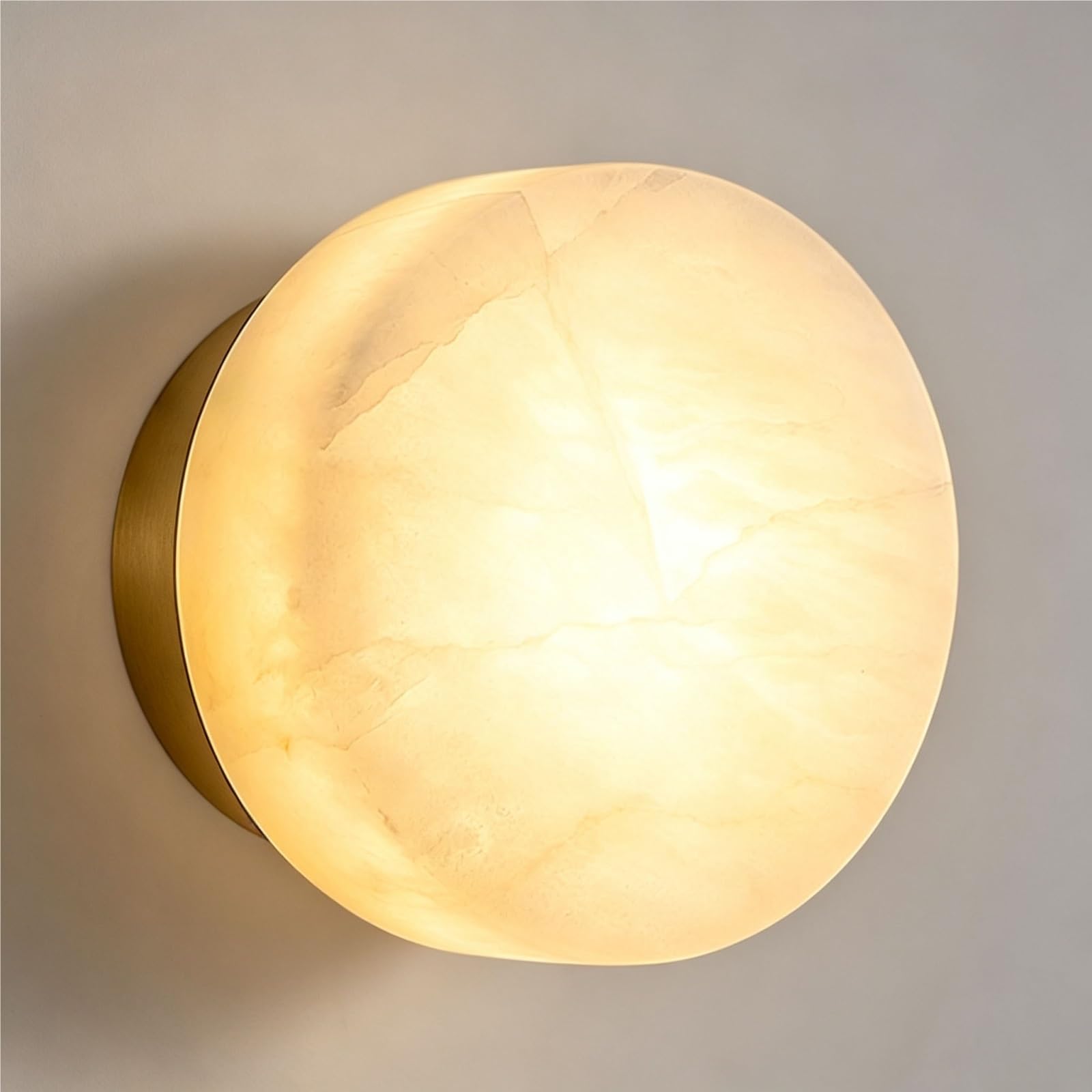 LUOYAOB Round Alabaster Wall Sconce Marble Wall Light Aluminum Base