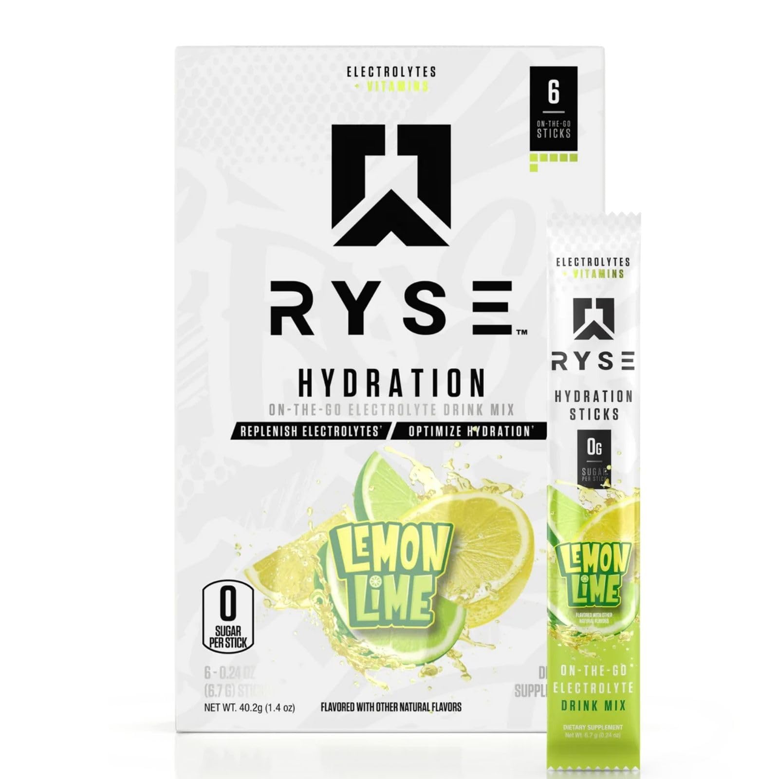 RYSE Up SupplementsCore Hydration | On the Go Electrolyte Drink Mix Packets | With All 6 Electrolytes + Essential Vitamins | Zero Sugar | 6 Servings (Lemon Lime)