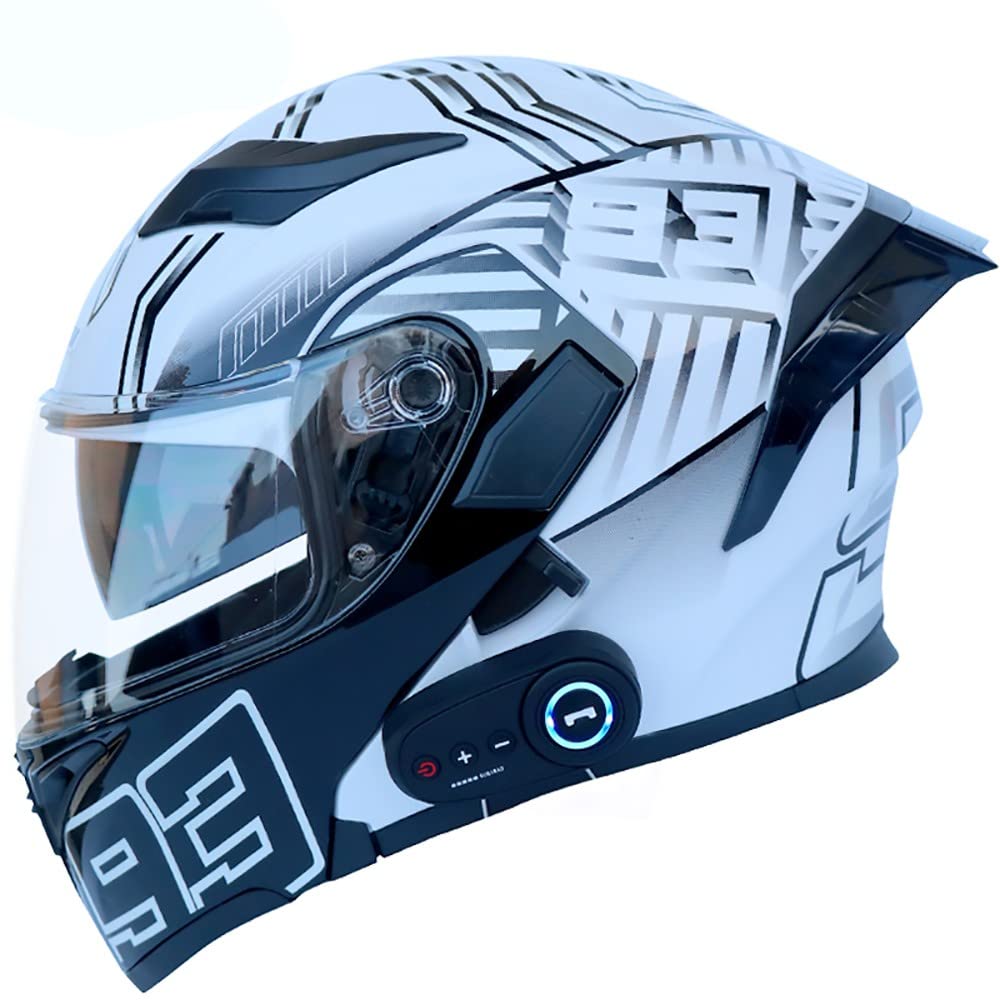 Casco Moto Modular Integrado con Bluetooth HD Negro Marrón Lente Auriculares y Micrófono Integrados Casco de Carreras de Cara Completa Diseño 54~63CM