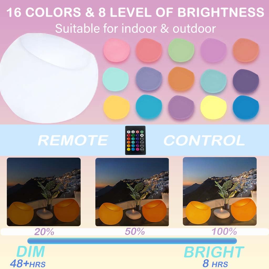 Silla LED brillante de 22 pulgadas, silla de luz LED iluminada con control remoto, asiento lateral redondo brillante de 16 colores cambiantes, taburetes bajos empotrados recargables con purpurina para 2