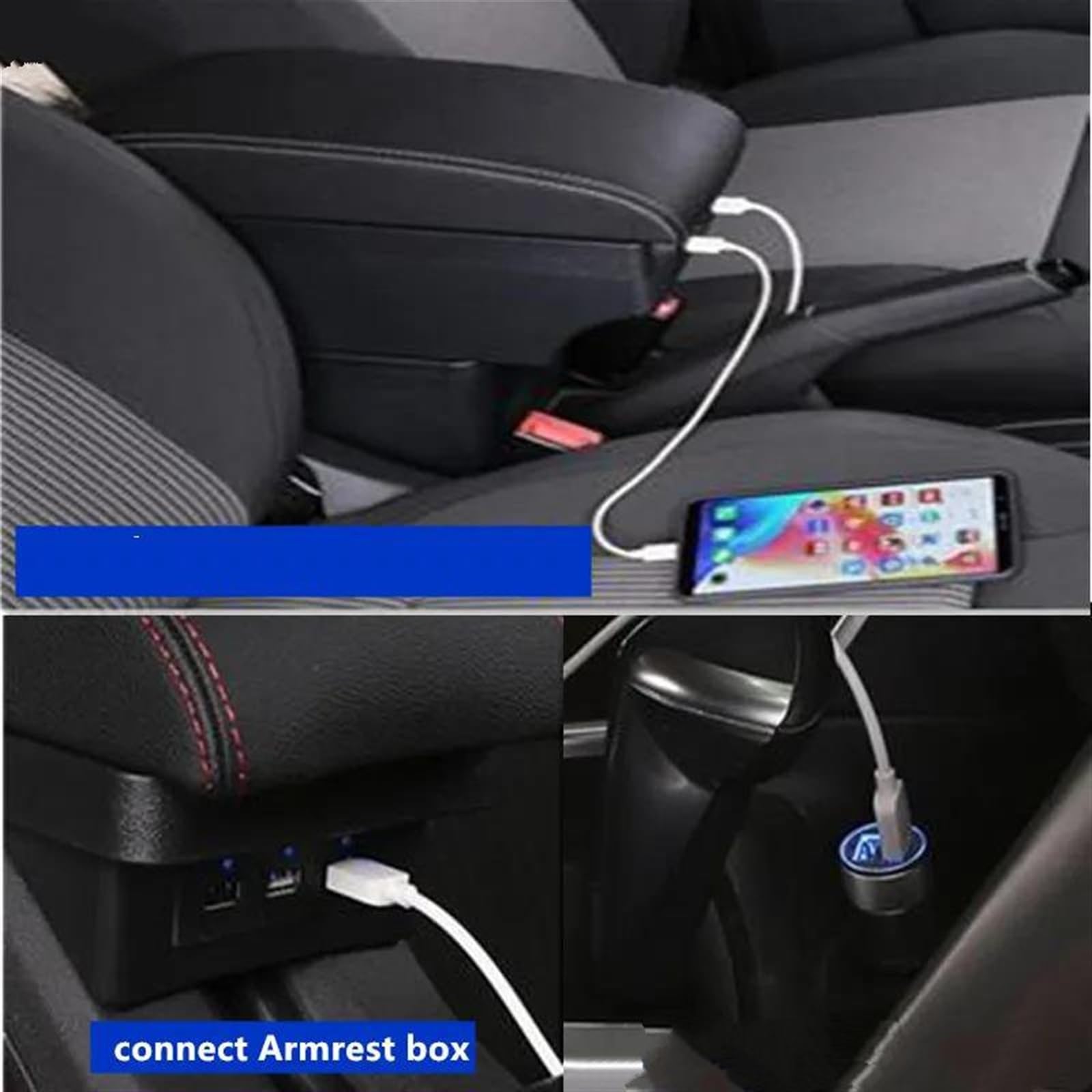 Scatola Bracciolo Con Supporto Multifunzionale Cuscino In PU Accessori Per La Modifica Degli Interni Dell'auto Per Terrano 3 2012-2018 Consolle centrale(B2 white line 3USB)