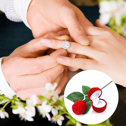 Miniatura 6 de Cyrank Caja para anillos, diseño de rosas rojas, almacenamiento de joyas para propuestas, bodas, compromisos, día de San Valentín, aniversario