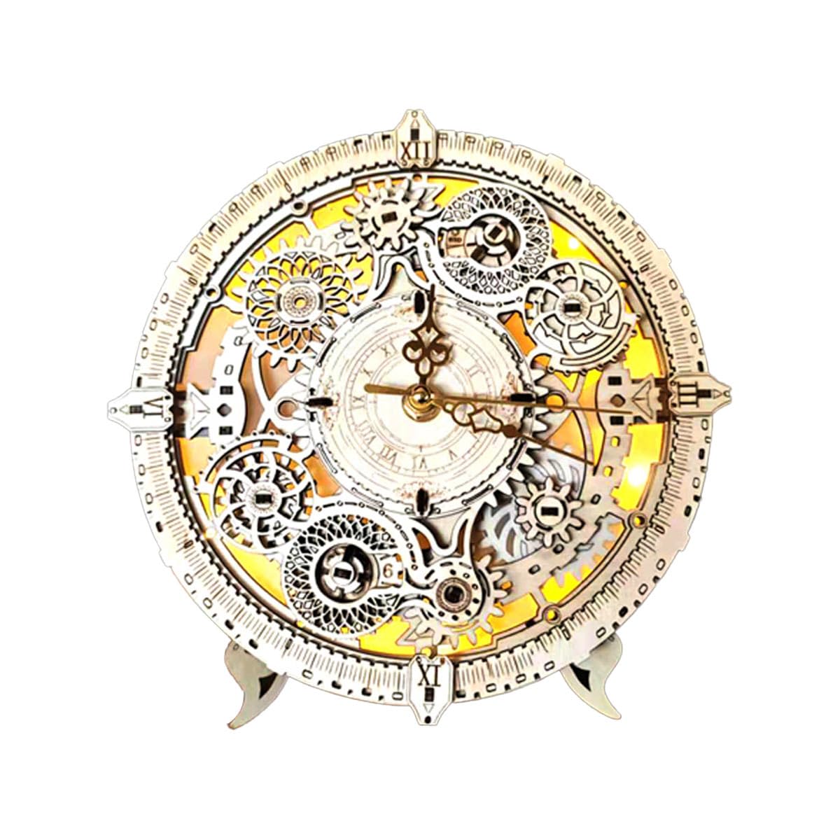 3D Wooden Puzzle, Steampunk Movable Clock Craft Model, Wooden Clock Building Kit with Mechanical Transmission, Desktop Toy Creative Gift Ornaments (106 pcs)