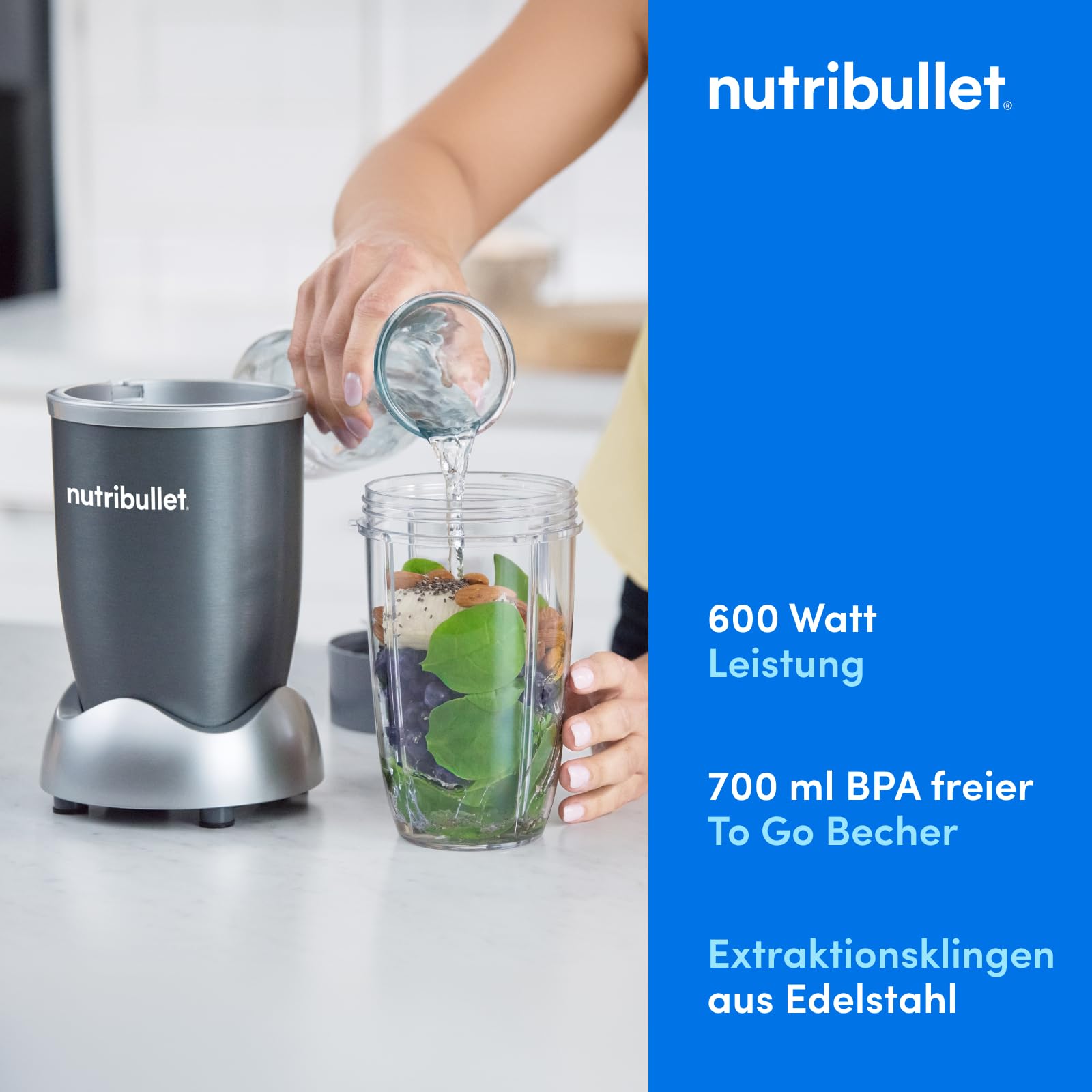nutribullet Original, Elektrischer Mixer, Zerkleinerer, Smoothiemixer, Smoothie Maker, 600 W Leistung, Einfach und schnell in der Anwendung, Kompakt, Leicht zu reinigen, NB603DG