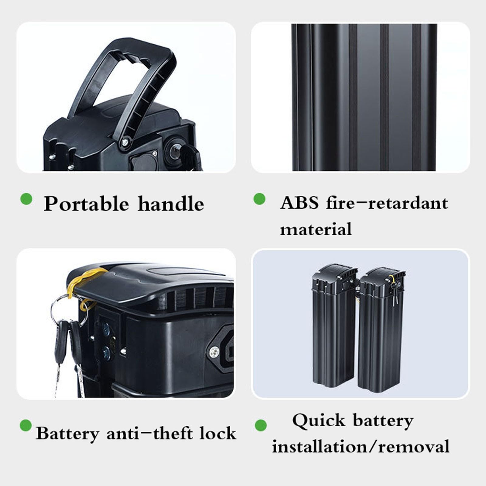 Batterie de vélo électrique 48V 8Ah/10Ah/12Ah/15Ah/18Ah Batterie Lithium-ION Ebike pour Moteurs 250W-1000W avec Chargeur BMS Poignée de transport et verrouillage de sécurité 48V 8Ah