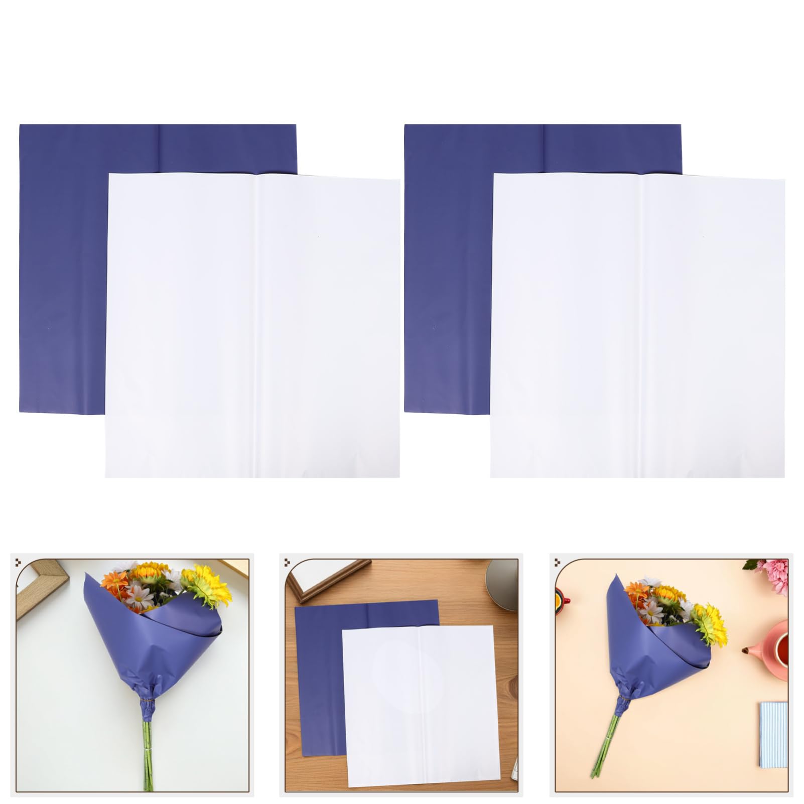 Papier D’emballage pour Bouquet de Fleurs Bleu Blanc 80 Feuilles | Double Face, Papier Waterproof en Papier, Usage DIY pour Présents et Fleurs, Style Élégant