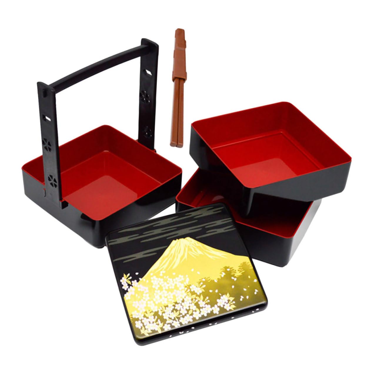 Boîte à Lunch et Rangement des Céréales à Domicile pour Pique-niques Bento Japonaise Noire Réutilisable en Abs Design à Trois Couches, Pratique et Hermétique