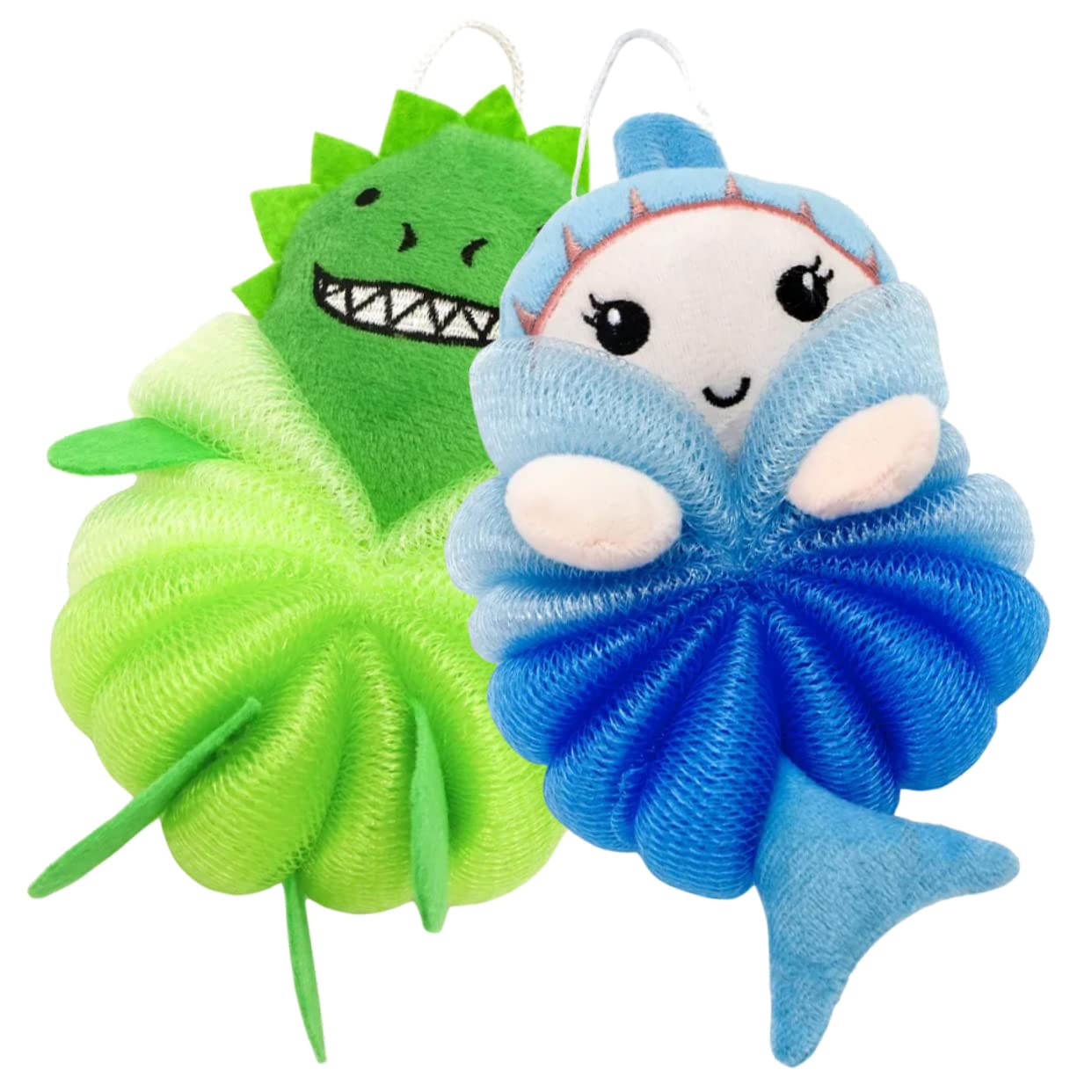 Mikinona 2Pcs Bath Loofahs Cute Cartoon Shower Sponges for Dinosaur Mermaid Body Exfoliating Balls for Fun Bath