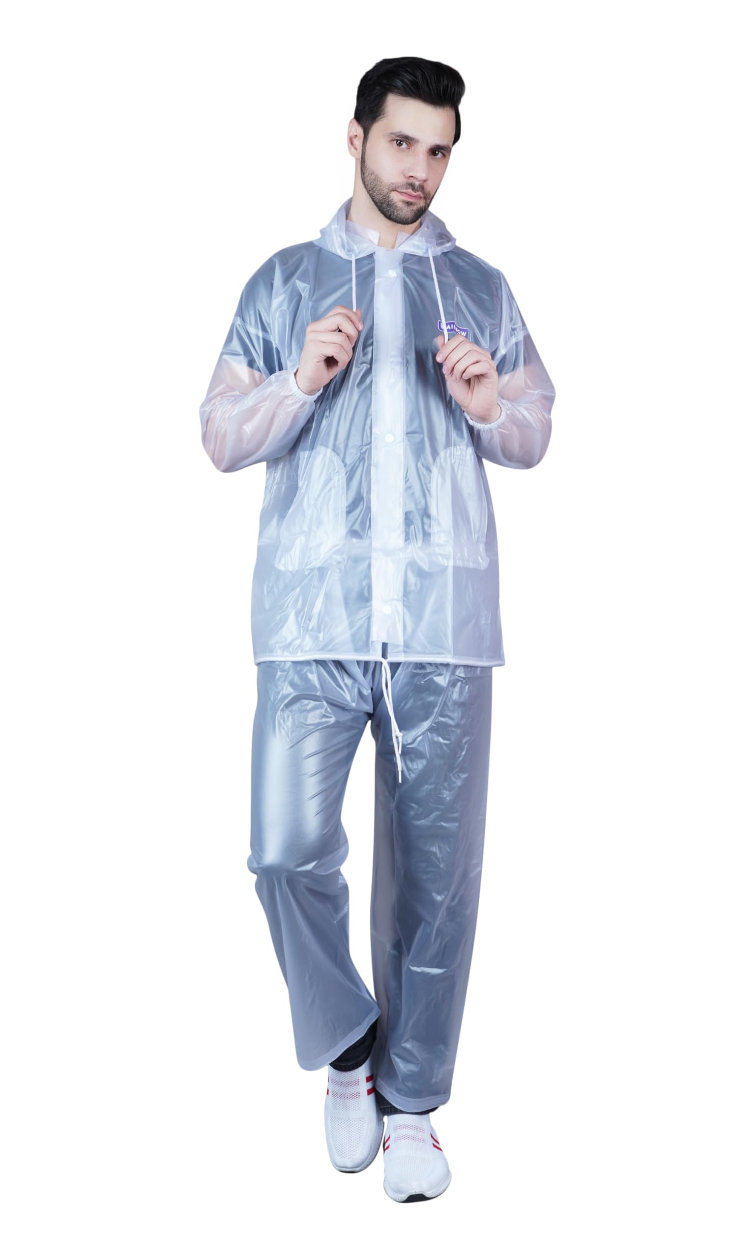 Universal Raincoat Water Resistant Rainsuit with Adjustable Hood Drawstring Hem Set of Top & Bottom with Carrying Pouch-image-49