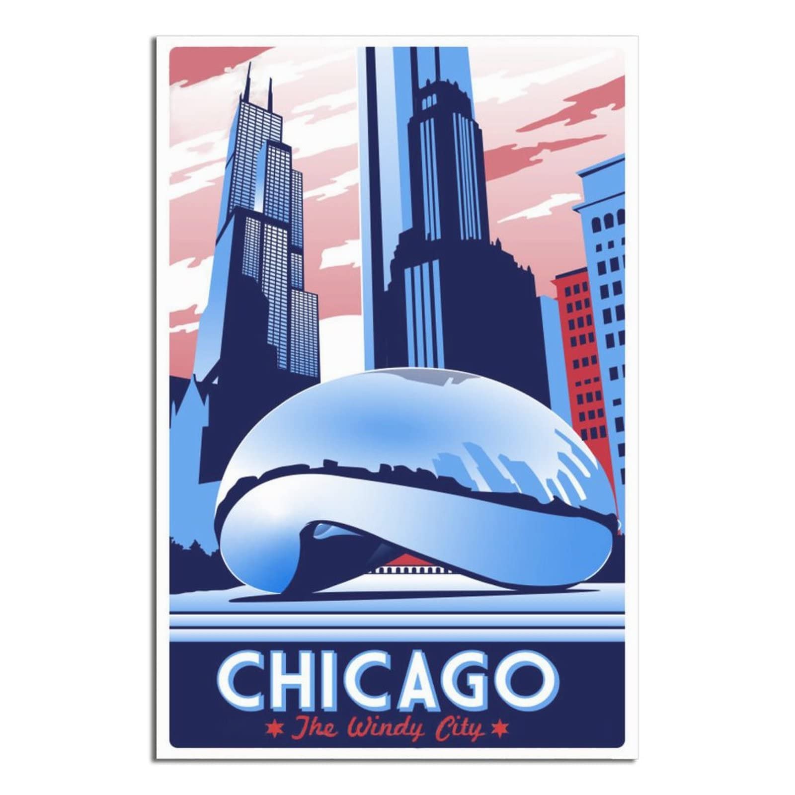 Nmnm Unframe-Style Chicago Illinois Skyline Vintage Travel Poster Canvas Art Wall Decor Poster Picture Print Painting Posters Gift 12X18inchs(30X45cm)