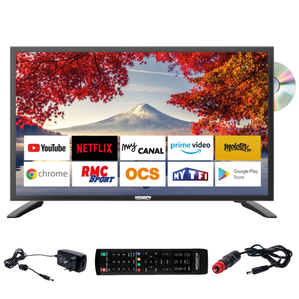 Antarion TV LED 18.5" 47cm Smart Connect Android 11.0 DVD Intégré Camping-Car