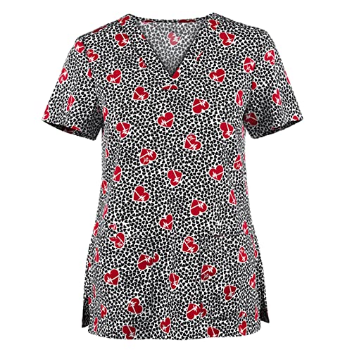 OIOLOYJM Printed Scrub Tops Women V Neck Short Sleeve Plus Size Scrubs for Womens Nursing Uniforms Shirts with Pockets