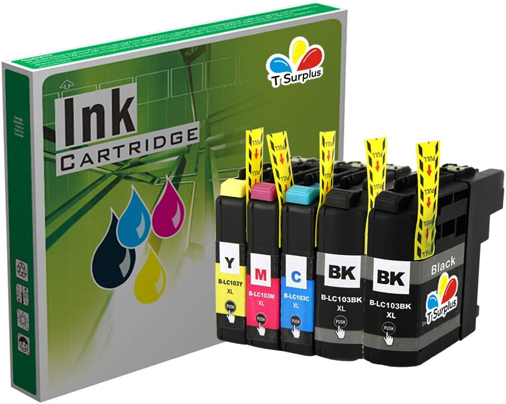 TS Compatible Ink Cartridges Replacement for Brother LC103 LC-103 (2 Black, 1 Yellow, 1 Magenta, 1 Cyan 5-PK) for MFC-J4310DW MFC-J4510DW MFC-J4710 MFC-J470DW MFC-J475DW MFC-J870DW MFC-J875DW
