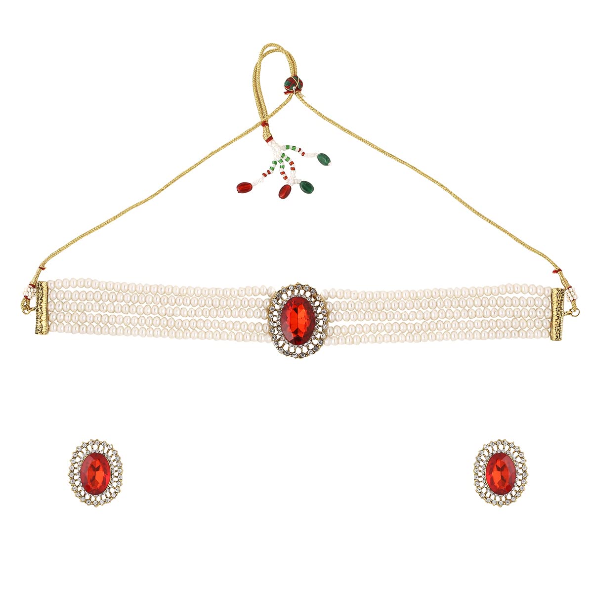 Yellow Chimes Jewellery Set for Women and Girls White Beads Necklace Set for Women | Gold Tone Red Crystal Choker Necklace Set | Birthday Gift for girls & women Anniversary Gift for Wife (B0BQF3D1R6) Amazon Price History, Amazon Price Tracker