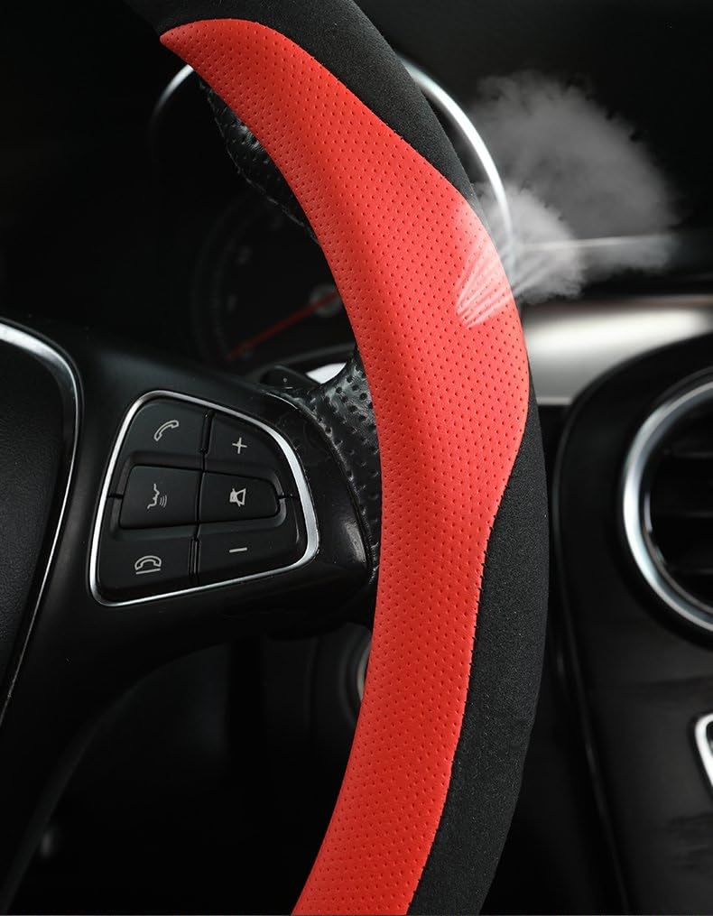 Auto Stuurhoes Voor Peugeot 208 E208 2020 2021 2022 Koolstofvezel Auto Stuurhoes Auto Accessoires Auto Stuurwiel Covers (Kleur : Zwart rood