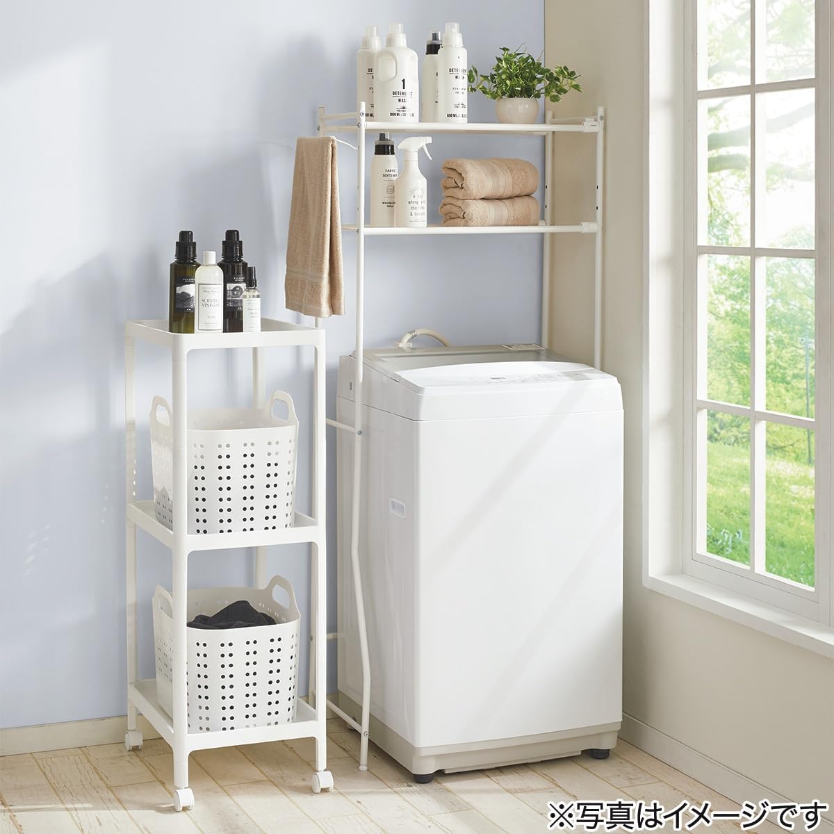 ニトリ　洗濯機ラック トーレブランカ　ホワイト 幅94×奥行40.5×高さ151cm　組立説明書付き　スチール棚　収納棚　ランドリー　NITORI Amazon.co.jp: ニトリ(NITORI) 洗濯機ラック トーレブランカ ホワイト