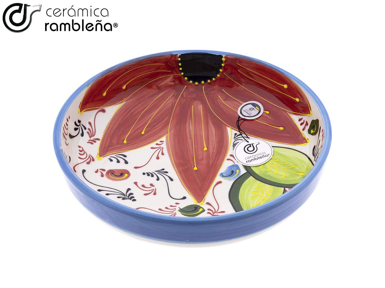 CERÁMICA RAMBLEÑA | Insalatiera in Ceramica | Insalatiere Originali | Insalatiera Decorazione Rustica 28.5 cm - Modello 21 | 100% Decorato a Mano in Spagna 28.5x28.5x10 cm