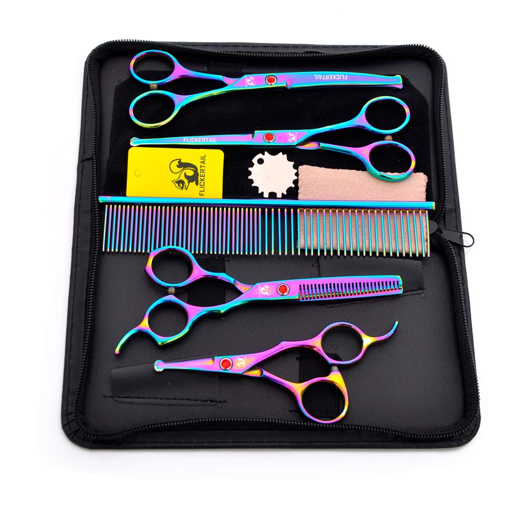 4,5-6,5 Pollici Pet Grooming Forbici Kit, di Taglio Professionale in Acciaio Inox Pet Grooming Capelli + Curvo + Assottigliamento Forbici, per Salon, Barber