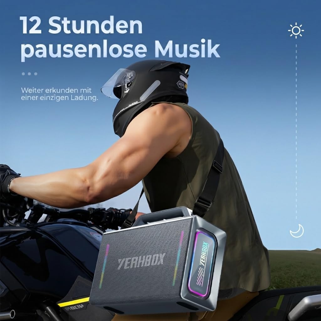 YEAHBOX Thunder 500 Party-Lautsprecher – 200W Max Leistung Bluetooth-PA-System mit Dual-Wireless-Mikrofonen, DSP-Soundkarte, LED-Beleuchtung & 10H Wiedergabedauer, tragbar für Outdoor, Zuhause und Ver