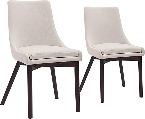 Miniatura 4 de CangLong Juego de 2 sillas tapizadas de tela y patas de madera maciza para cocina, comedor, dormitorio, sala de estar, color beige 1