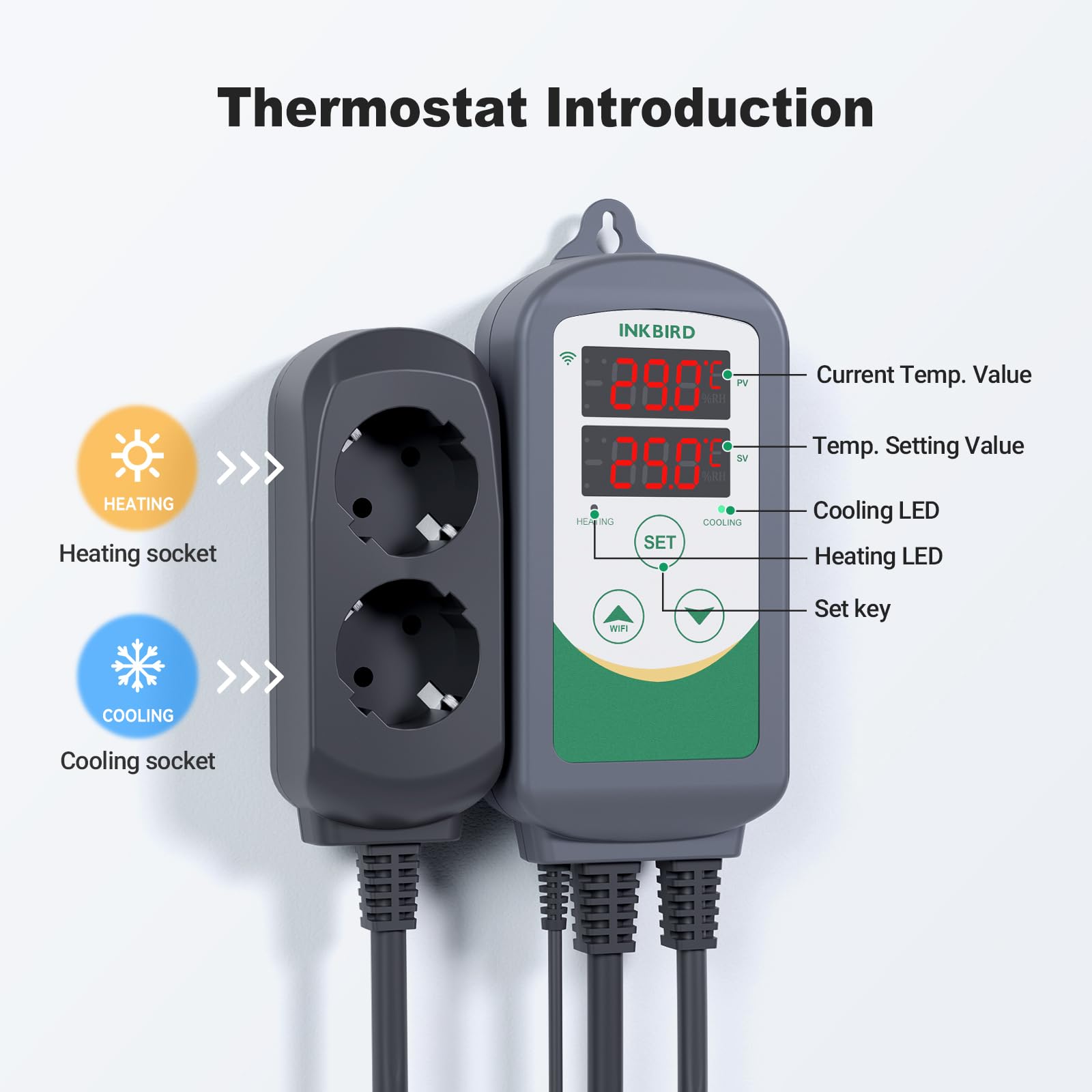 Inkbird ITC-308 WiFi Termoregolatore Digitale,Regolatore di Temperatura | Termostato WiFi con Sonda,Controllo APP,Riscaldatore e Raffreddatore per Acuarios,Rettile Terrarium,Produzione del vino