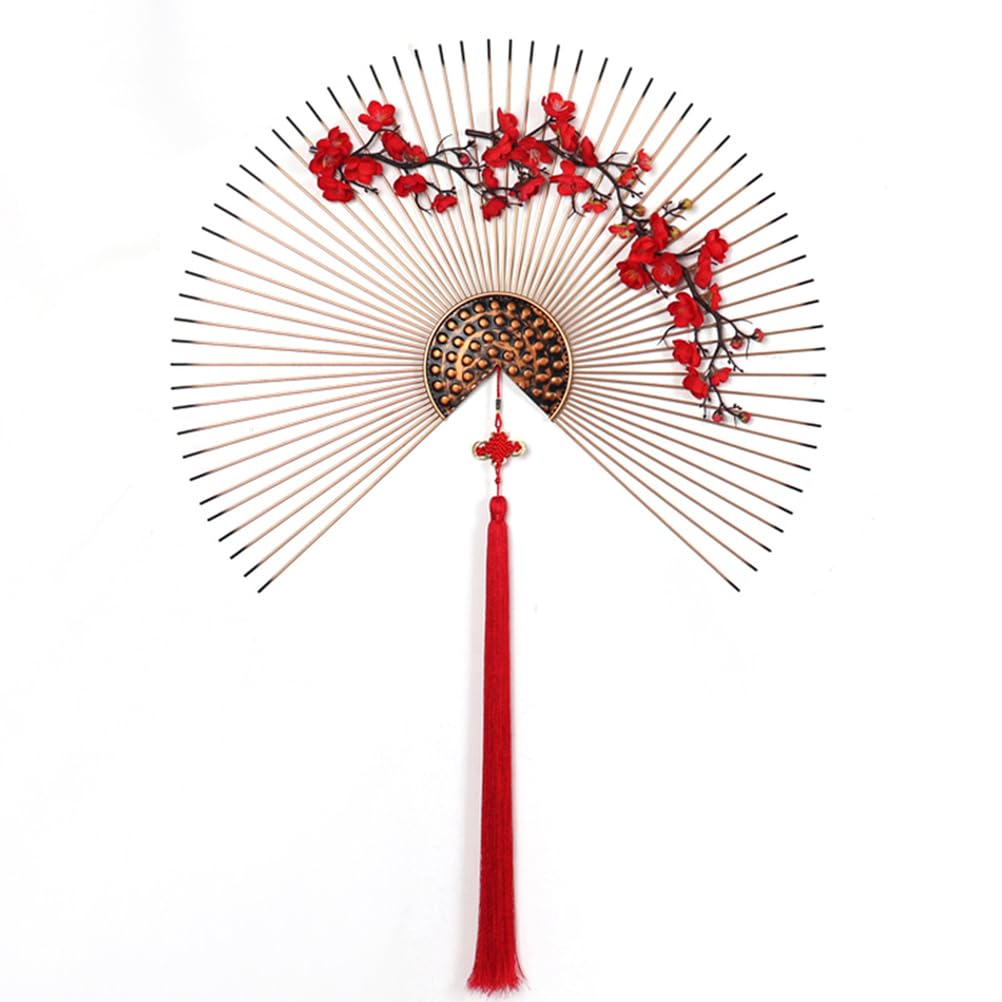 TBATM Metal Wall Decoration- red Chinese fans-Handcrafted Metal Wall Art Ornament Wall Hanging Decor for Living Room Bathroom Bedroom Kitchen Office hotel,50cm/20in