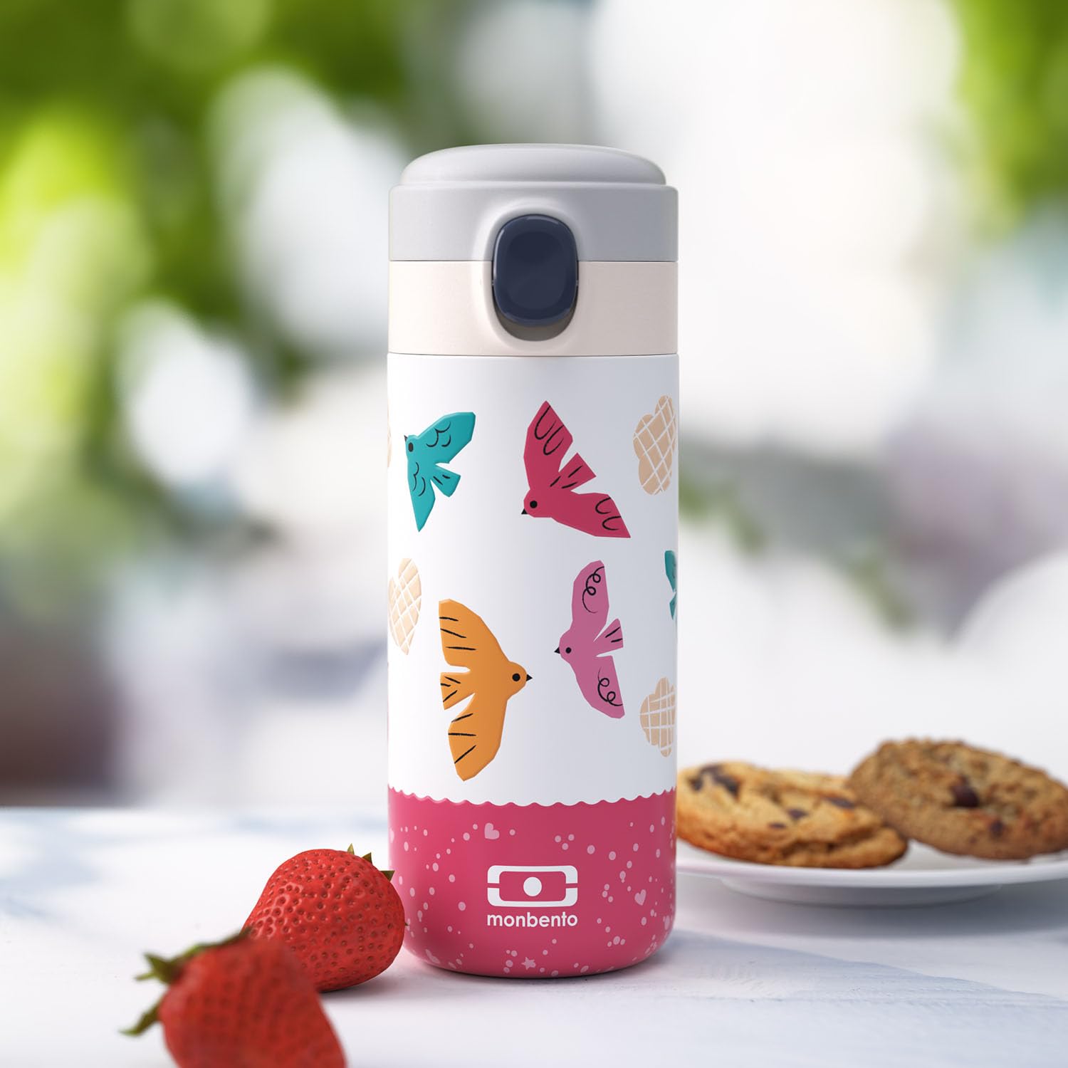 MONBENTO, Kids Insulated Water Bottle Pop Pink Birds, 360 ml/13 floz Kids Stainless Steel Water Bottle - Image 4