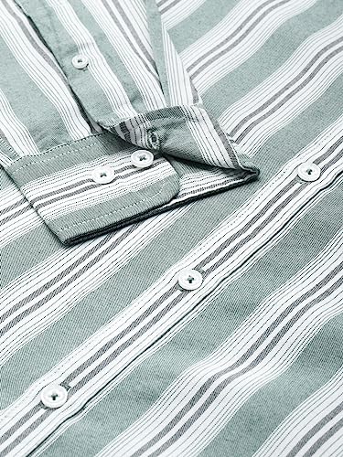 Image of Allen Cooper Pure Cotton Striped Full Sleeve Shirts for Men(67OW-42) Olive-White