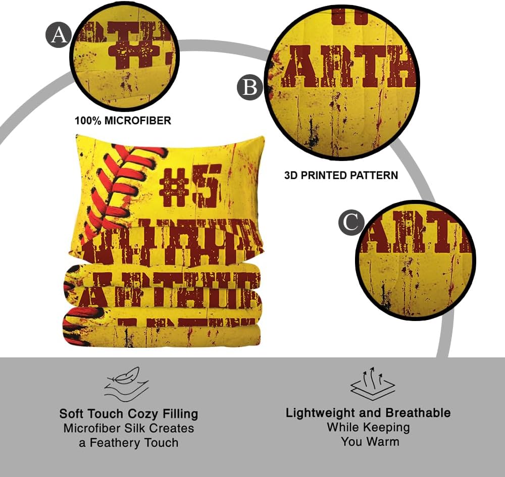 Softball Bedding Set Twin Size, Sports Quilt Gifts Comforter Sets for Boys Bedroom Decor, 3 Pcs (Softball 20)