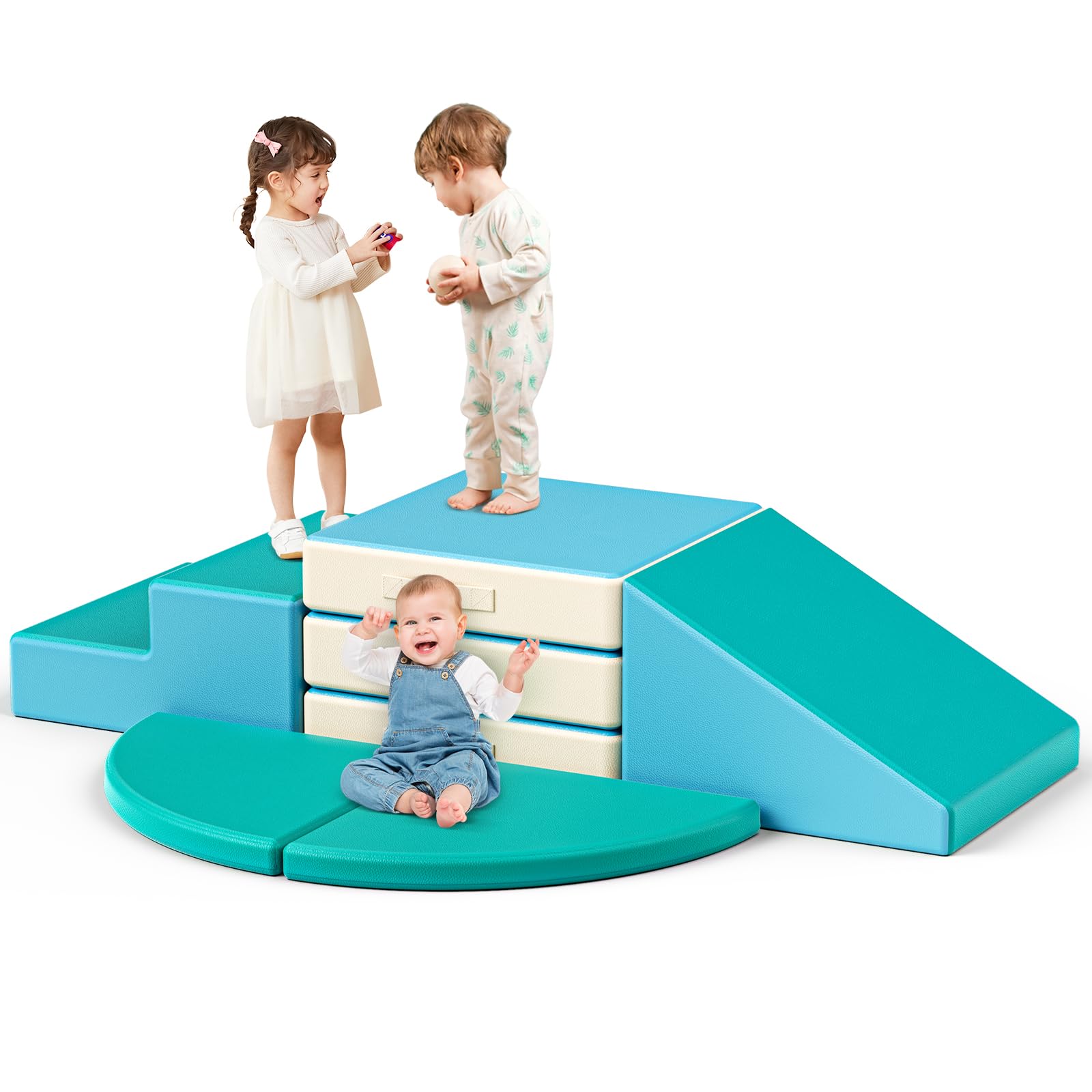 CUPCHID Foam Building Blocks for Kids, Multiple Large Giant Foam Building Blocks, Educational Toys for Kids, Preschoolers, for Catching and Climbing (Blue-5 pcs)