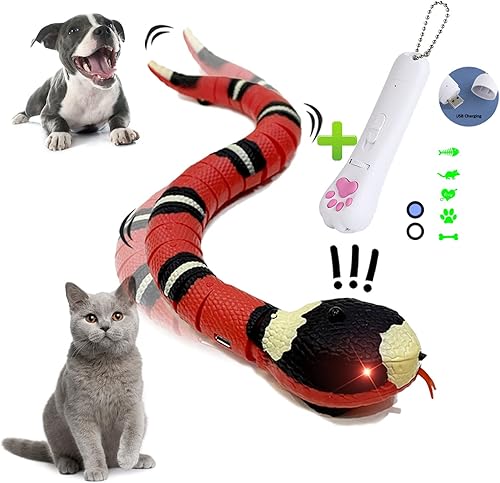 Serpiente de juguete para gatos, juego de 2 piezas, serpiente de detección inteligente recargable, detección automática de obstáculos y escape,