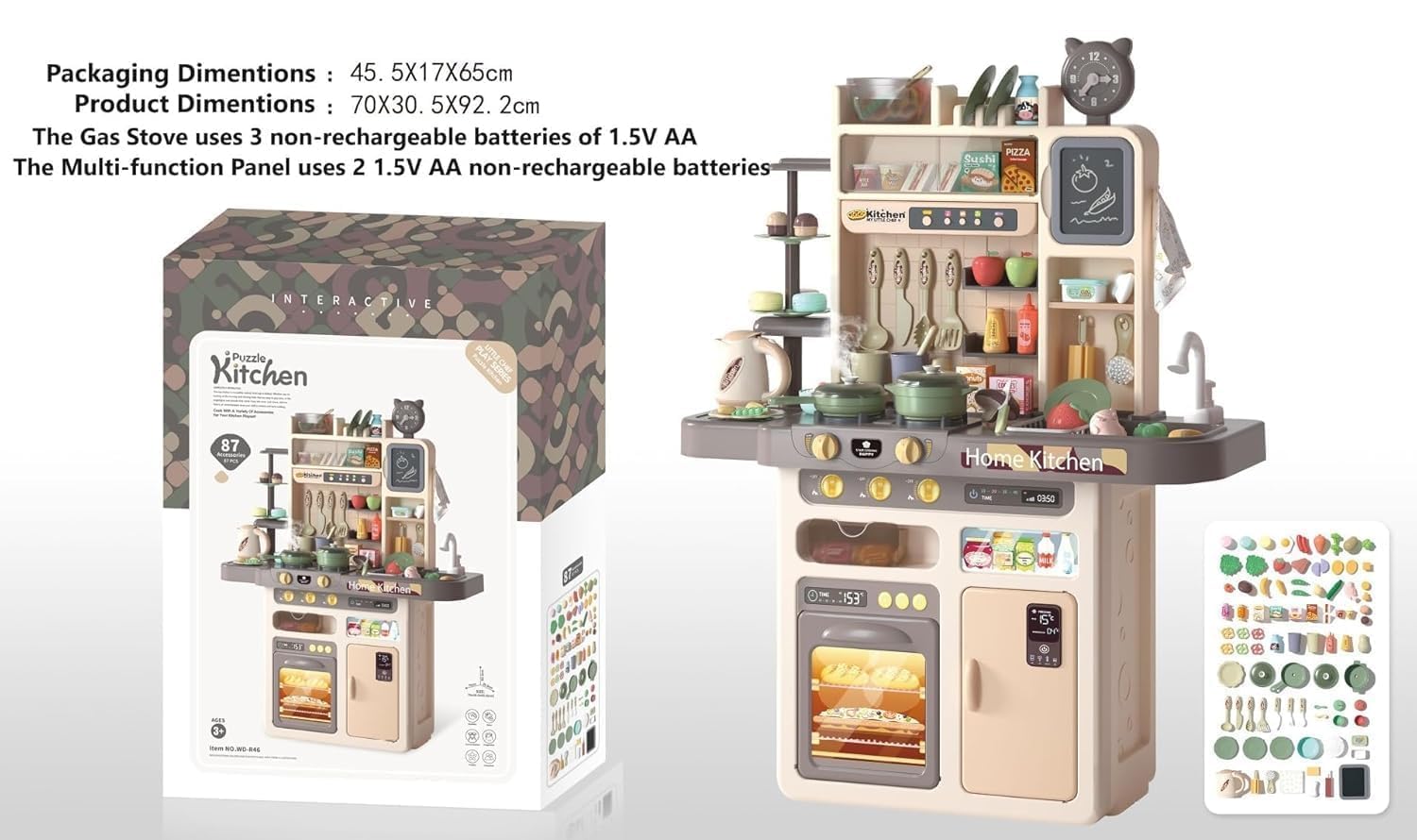 77-Piece Talented Chef Kitchen Play Set – Interactive Light & Sound, Spray & Boiling Water Function – Fun Pretend Cooking Toys for Kids - Image 5 thumbnail