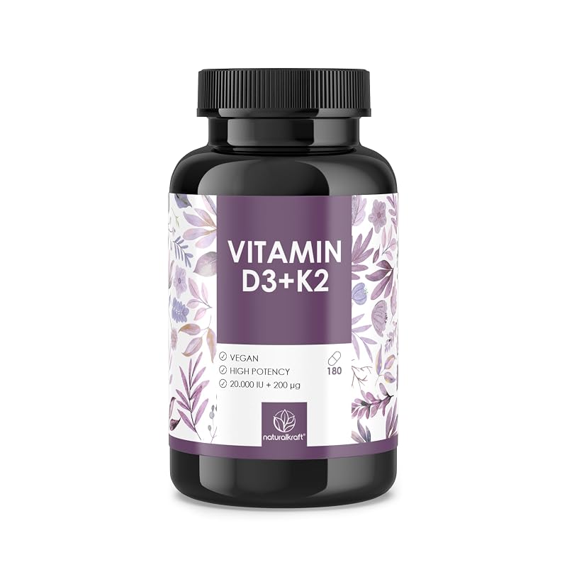 naturalkraft Vitamina D3 + K2 MK-7, 20.000 UI + 200 mcg, depot, 180 cápsulas