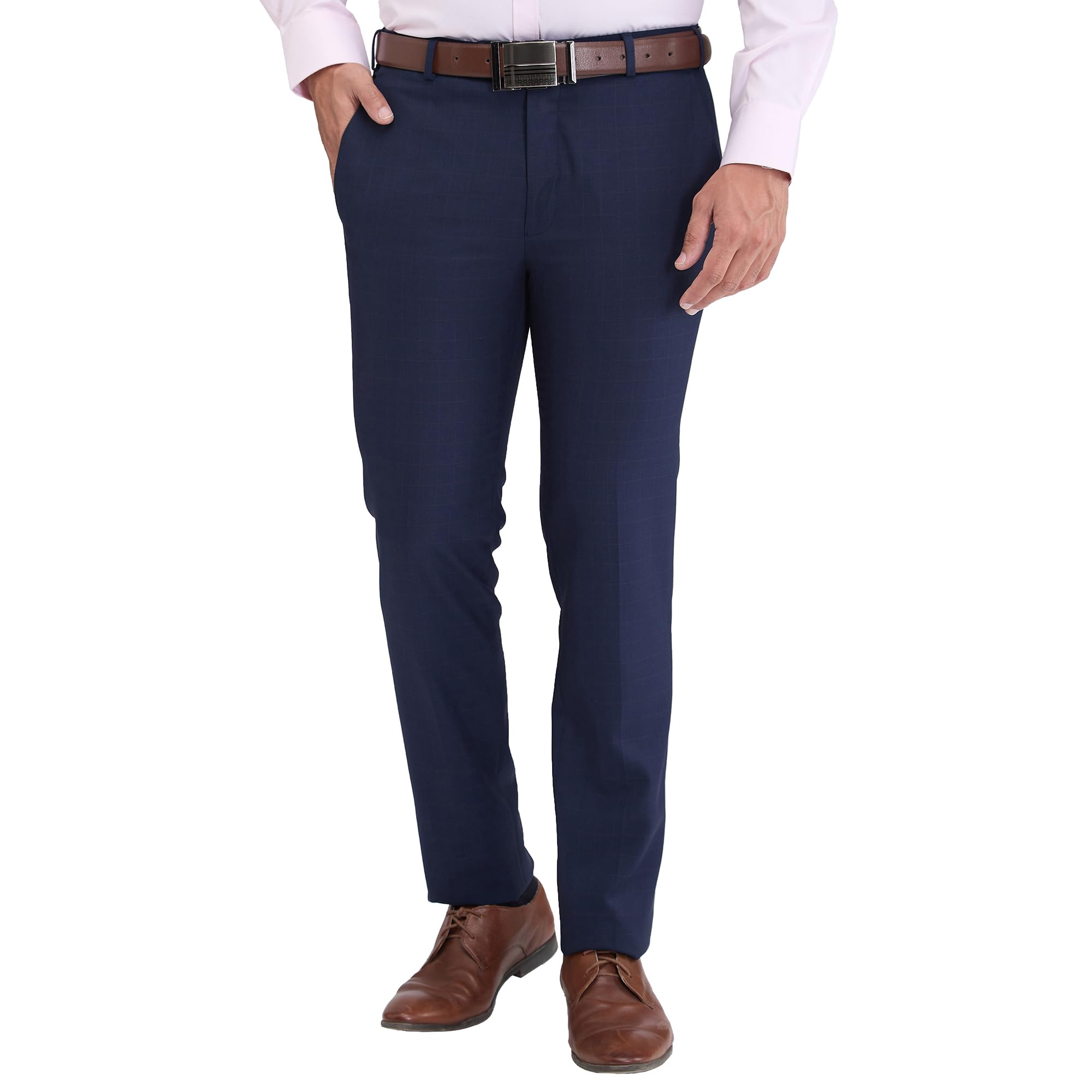 park avenue Men's Slim Fit Mid Rise Super Checks Pattern Polyester Blend Flat Front Formal Trouser-picture-42