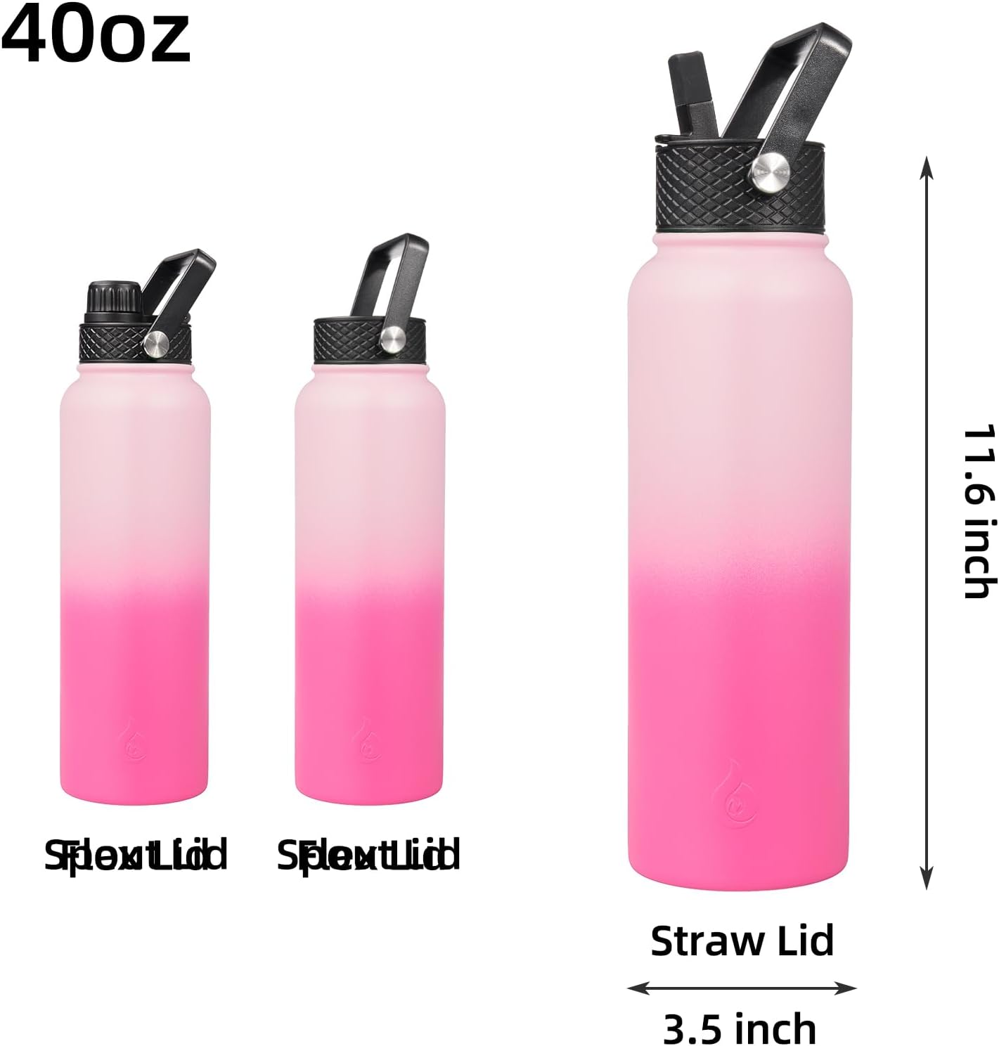 BJPKPK Insulated Water Bottles with Straw Lid, 40oz Stainless Steel Metal Water Bottle with 3 Lids, Reusable Thermo, Keep Cold Hot for Sports, Gym-Cherry - Image 2