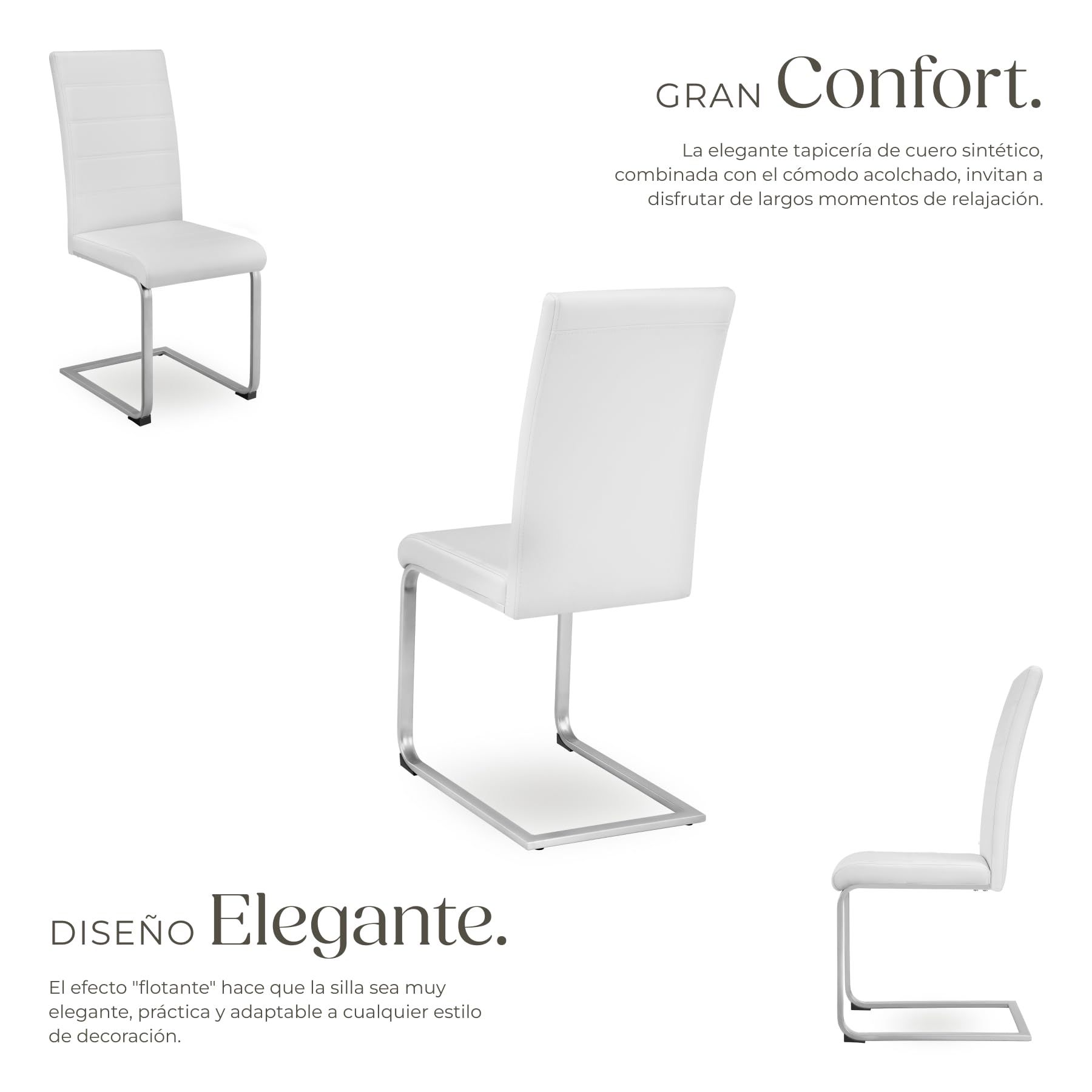tectake® Conjunto de Sillas de Comedor, Diseño Moderno, Asiento y Respaldo Acolchado, Piel Sintética, Alta Capacidad,Montaje Rápido, Sillas Cocina, Silla Comedor - 4 Sillas Blanco