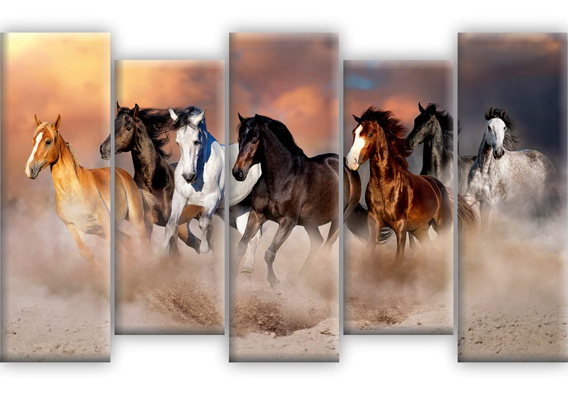 SAF Religious, Animals Seven Running Horses UV Textured Vastu Home Decorative Self Adhesive Large Panel Painting - Multicolor, 18 Inch X 30 Inch SANFPNL30880 - Set of 5