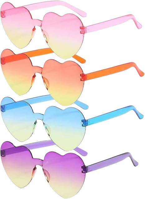 4 paia di occhiali da sole rotondi retrò colorati di piccole dimensioni, occhiali da sole a forma di cuore, montatura in metallo rosa con custodia, occhiali da sole sfumati con montatura in