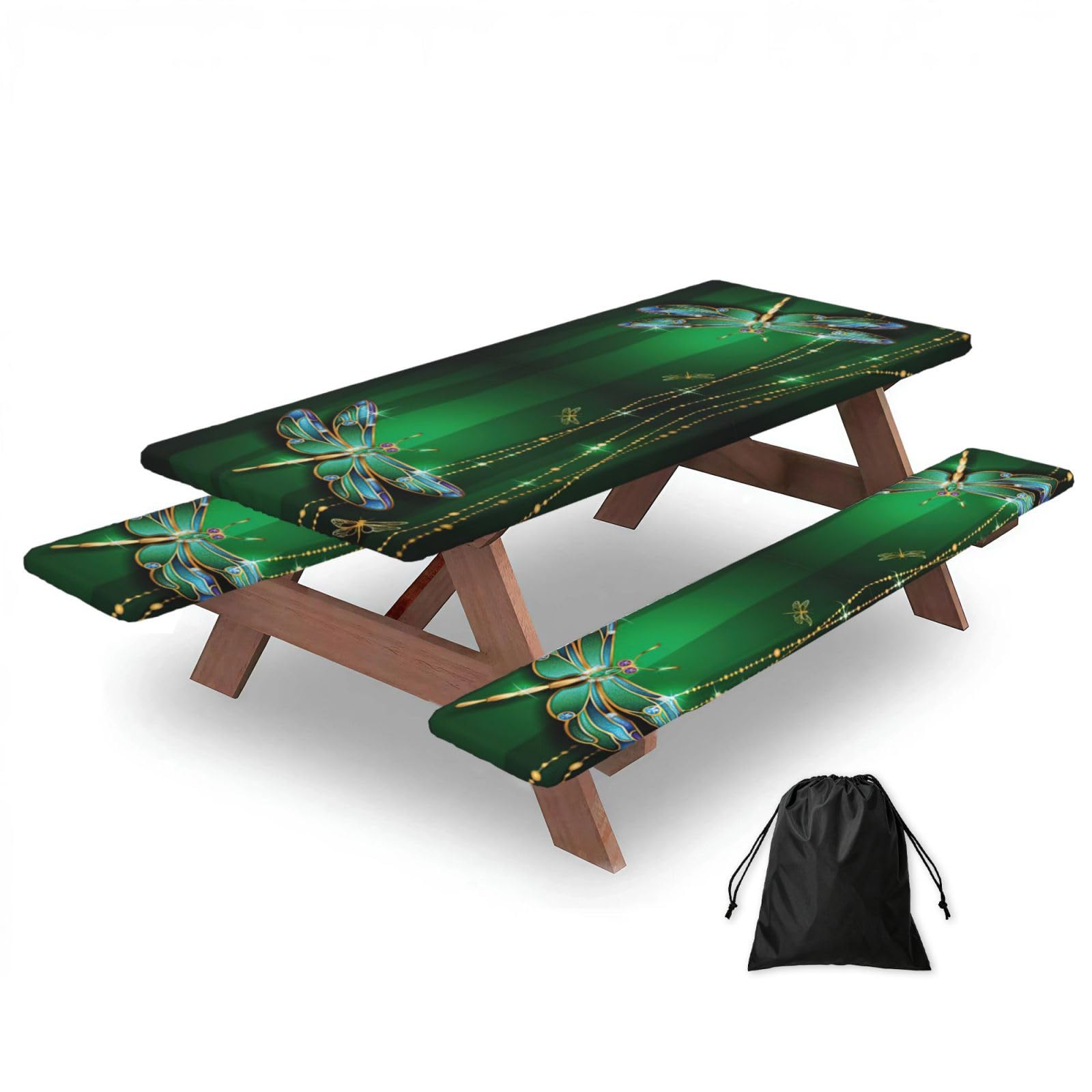 Zyjhyy Black Jewel Dragonfly Print 3 Pack Wipeable Picnic Bench Cover And Table Cover Lightweight Table Cloth For Camping Outdoor
