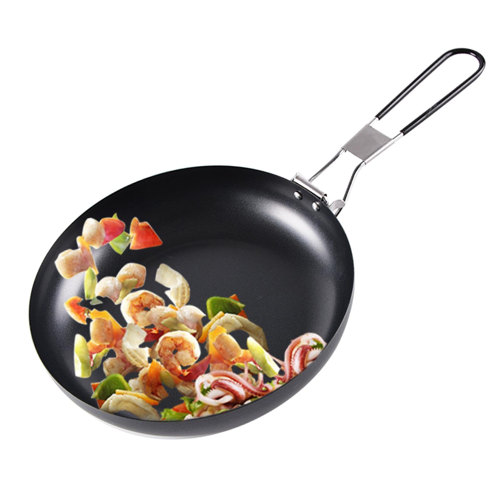 Padella Pieghevole per Esterni, Antiaderente, Rotonda, 24 cm, Nero, Lavabile in Lavastoviglie, Adatta per Campeggio e Picnic